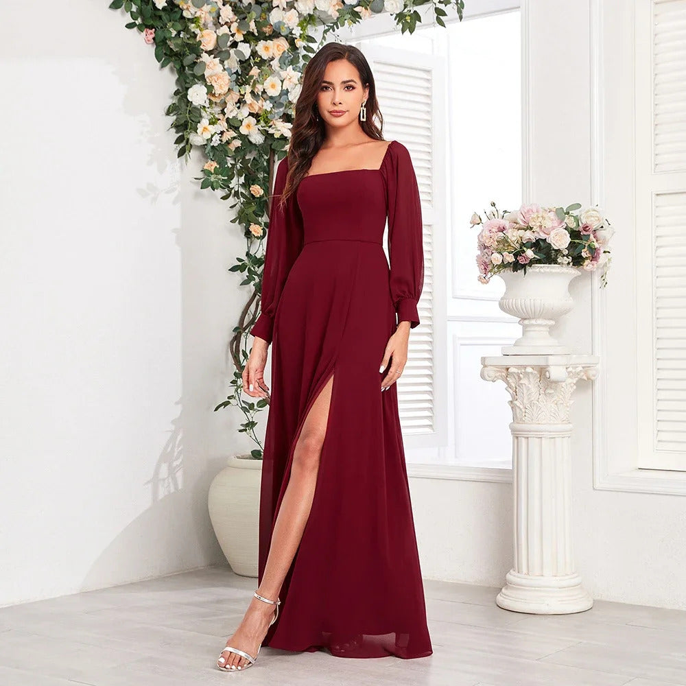 Red Pink Green Long Women's Prom Dress For Wedding Guest Woman Sexy Off Shoulder Formal Occasion Dresses Simple Fashion Clothing