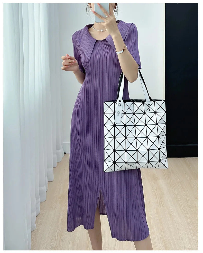 Pleated Dress for Women 2025 Summer New Skirt High-End Temperament Youthful-Looking Niche Lapel Slit Versatile Dresses