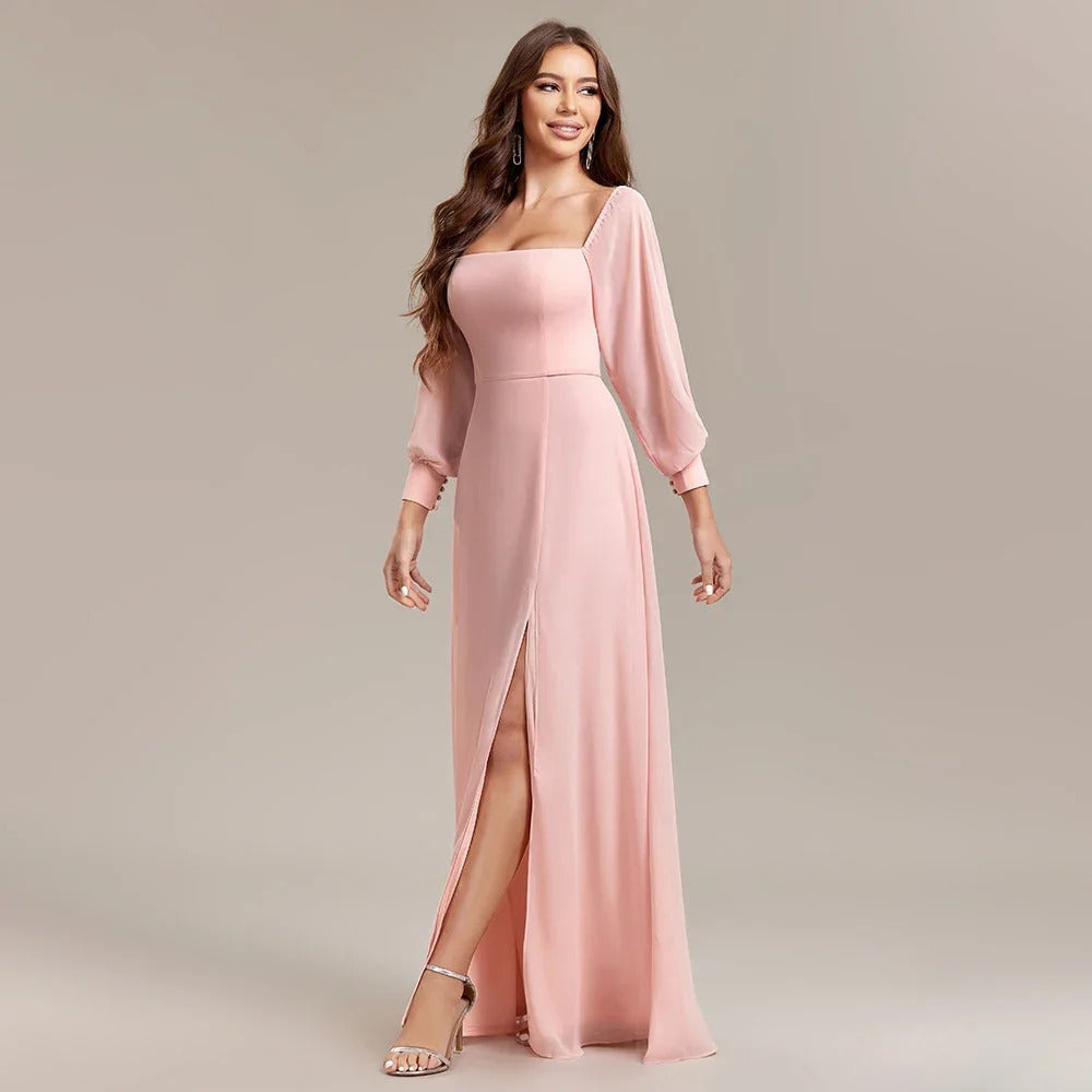 Red Pink Green Long Women's Prom Dress For Wedding Guest Woman Sexy Off Shoulder Formal Occasion Dresses Simple Fashion Clothing