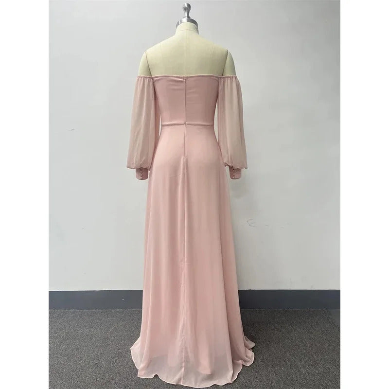 Red Pink Green Long Women's Prom Dress For Wedding Guest Woman Sexy Off Shoulder Formal Occasion Dresses Simple Fashion Clothing
