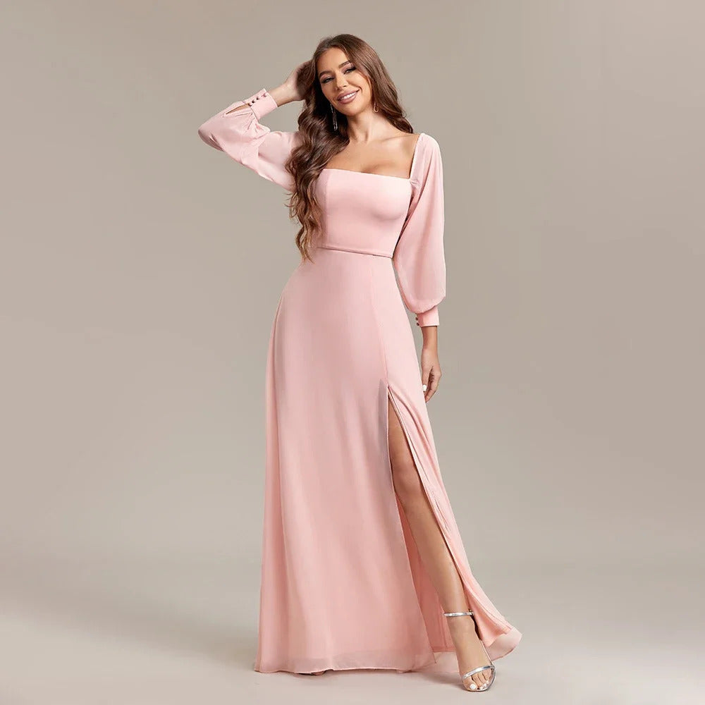 Red Pink Green Long Women's Prom Dress For Wedding Guest Woman Sexy Off Shoulder Formal Occasion Dresses Simple Fashion Clothing