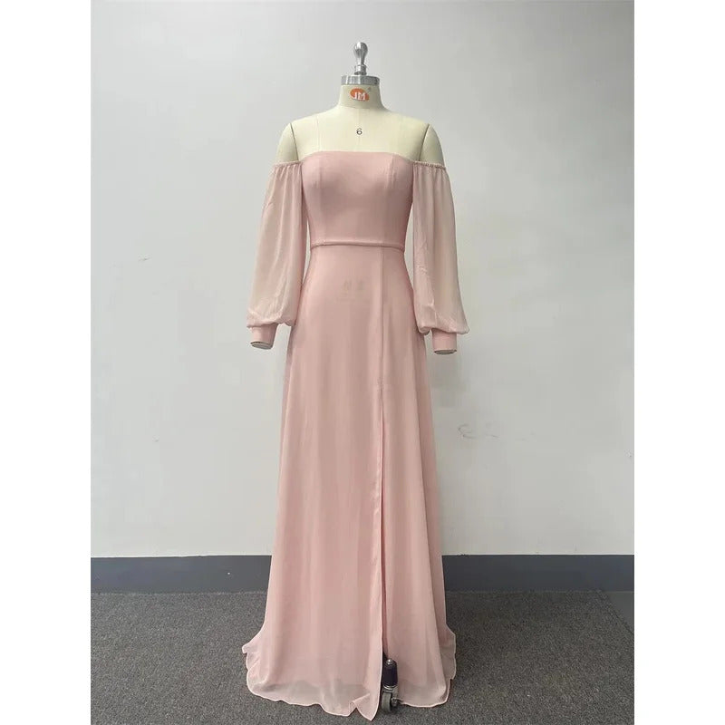 Red Pink Green Long Women's Prom Dress For Wedding Guest Woman Sexy Off Shoulder Formal Occasion Dresses Simple Fashion Clothing