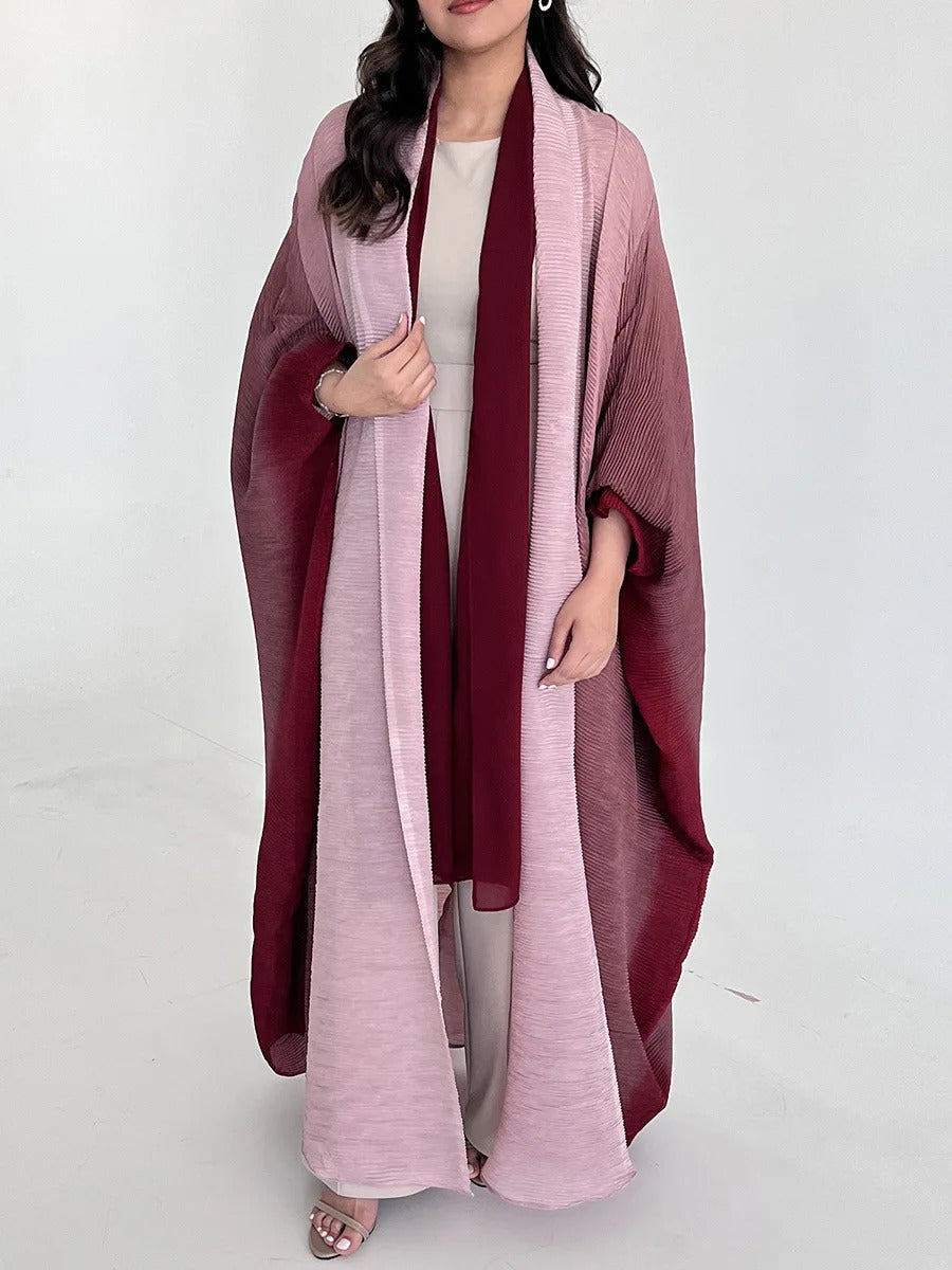 Pleated Trench Coat for Women 2025 Autumn New Gradient Color Plus-Sized Plus-Sized Batwing Sleeve Scarf Long Shawl Dress