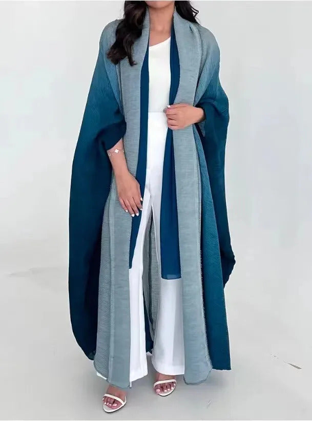 Pleated Trench Coat for Women 2025 Autumn New Gradient Color Plus-Sized Plus-Sized Batwing Sleeve Scarf Long Shawl Dress