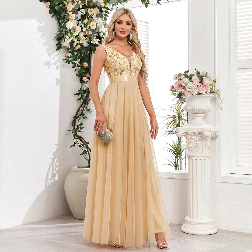 Sexy prom bridesmaid dresses for women elegant mesh birthday evening party dress woman backless maxi sequin summer dress vestido