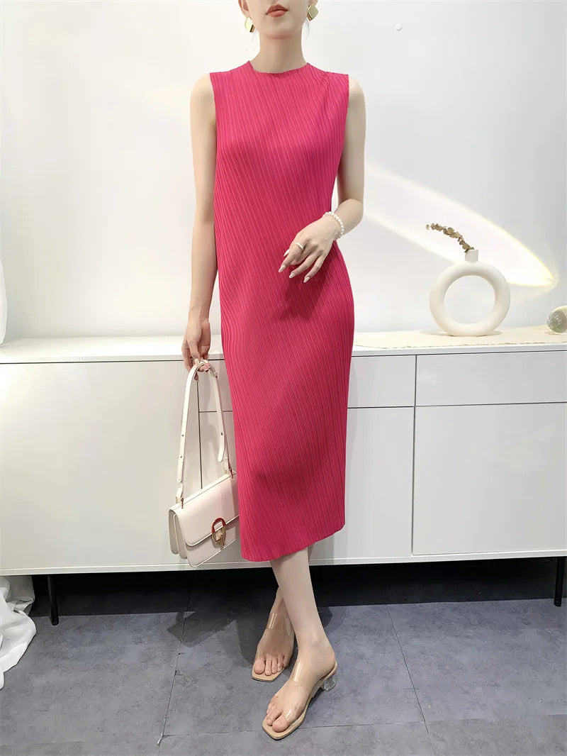 Pleated Dress for Women 2025 Summer New Slim-Fit Slimming Mid-Length Pleated Skirt Spiral Stitching Vest Dresses Women