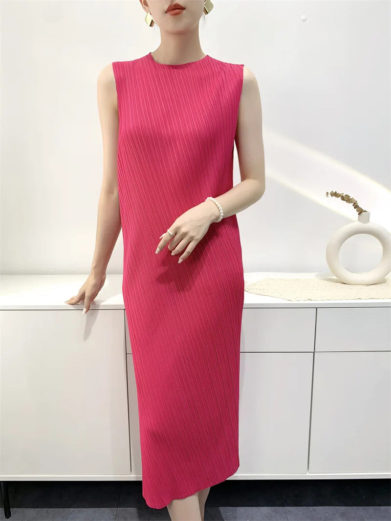 Pleated Dress for Women 2025 Summer New Slim-Fit Slimming Mid-Length Pleated Skirt Spiral Stitching Vest Dresses Women