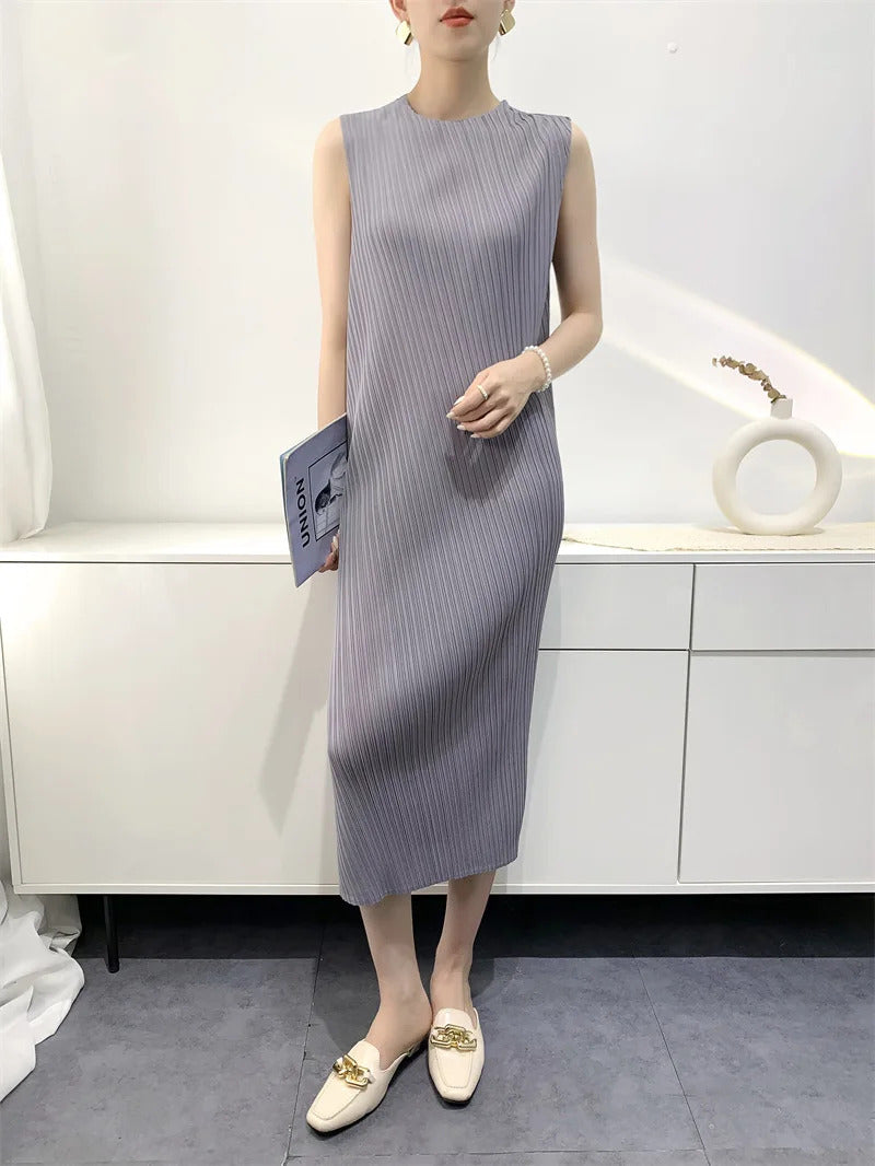 Pleated Dress for Women 2025 Summer New Slim-Fit Slimming Mid-Length Pleated Skirt Spiral Stitching Vest Dresses Women